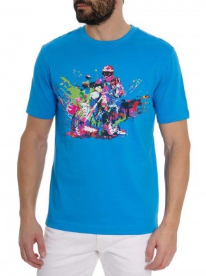 Robert Graham Moto Splash T-shirt Blu | 529IOLYBQ