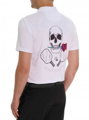 Robert Graham Pickleball Skull Performance Polo Bianche | 658NVXRJM