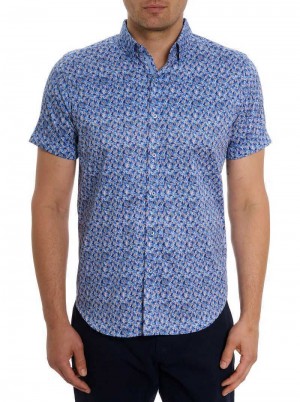 Robert Graham Wade Short Sleeve Button Down Shirt Blu | 076ENJSXR